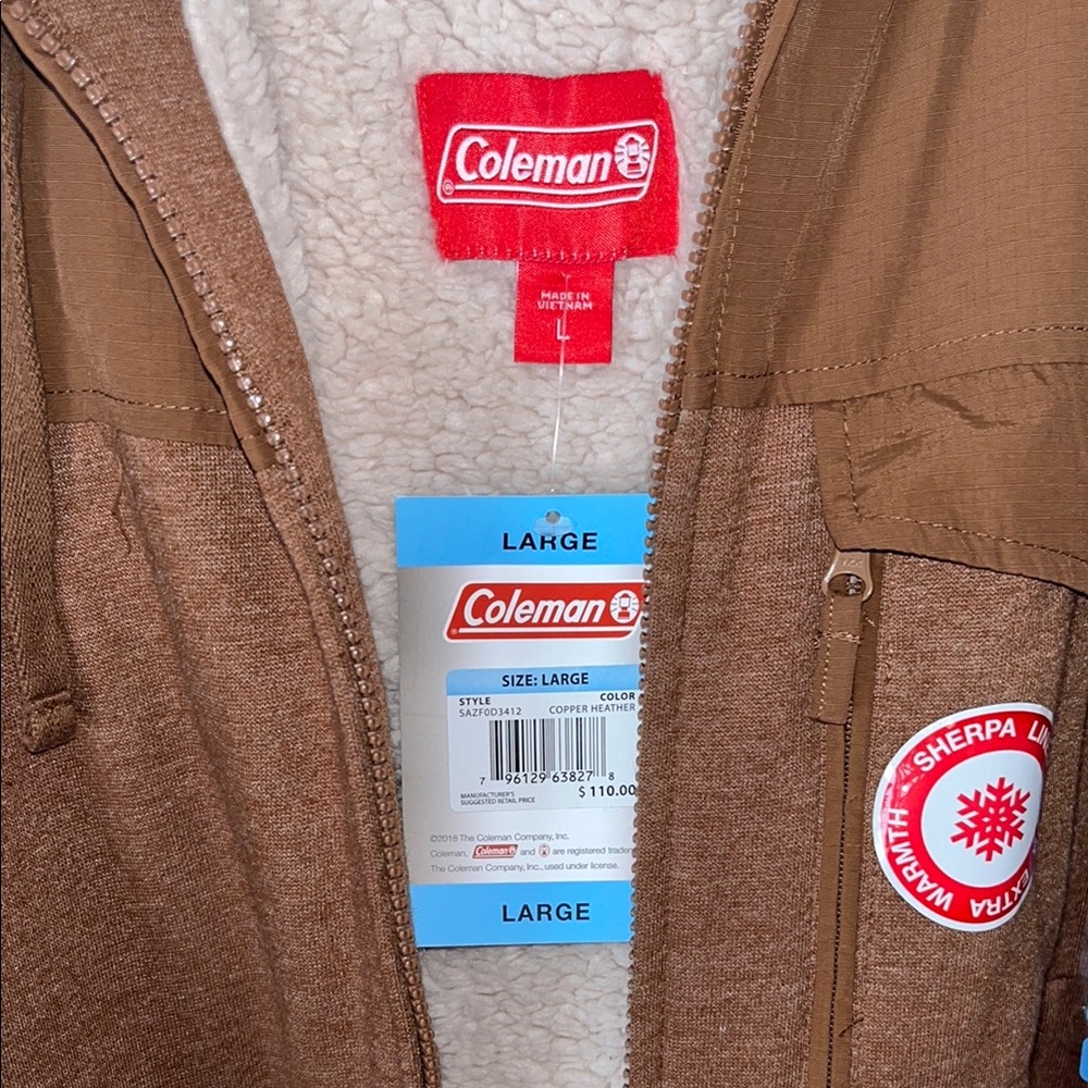 NEW Men's Unisex Coleman Brown Hooded Sweater jacket Sherpa lined nwt - Picture 7 of 9